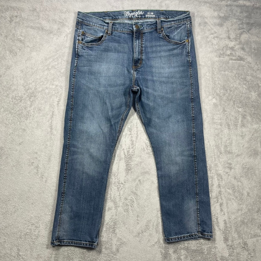 Wrangler Retro Jeans Mens 38(36)x29(28) Blue Slim Straight Medium Wash READ